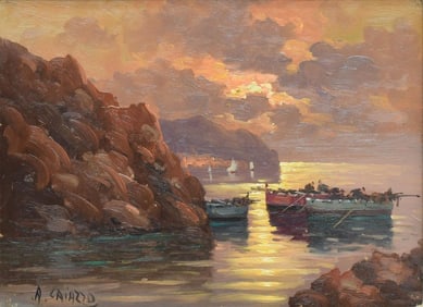 RAFFAELE CAIAZZO (20TH C.) PAINTING ITALIAN FISHING BOATS