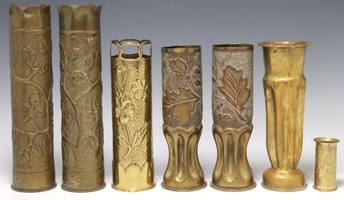 (7) FRENCH WWI-ERA TRENCH ART ARTILLERY SHELL VASES