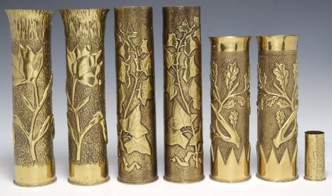 (7) FRENCH WWI-ERA TRENCH ART ARTILLERY SHELL VASES