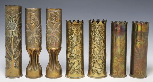 (7) FRENCH WWI-ERA TRENCH ART ARTILLERY SHELL VASES