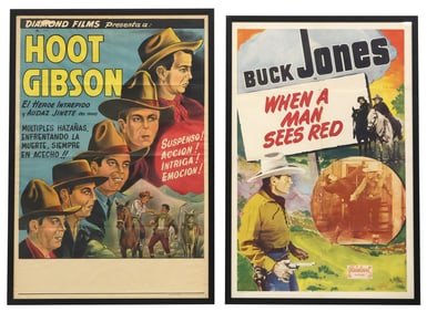 (2) FRAMED EARLY WESTERN MOVIE POSTERS, HOOT GIBSON & BUCK JONES