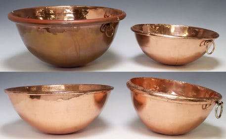 (4) LARGE FRENCH COPPER BEATING / MIXING BOWLS