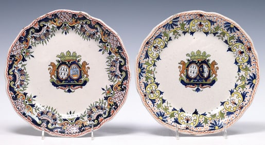(2) FRENCH HENRIOT QUIMPER FAIENCE ARMORIAL PLATES