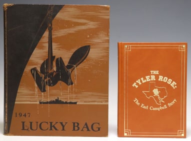 (2) U.S. NAVAL ACADEMY 1947 'LUCKY BAG' YEARBOOK & SIGNED EARL CAMPBELL BOOK