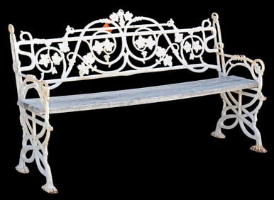 WHITE PAINTED CAST IRON GARDEN BENCH