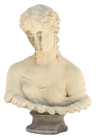 GARDEN STATUARY CAST STONE BUST OF CLYTIE, 27"H