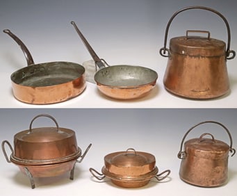 (6) FRENCH COPPER KITCHENWARE, LIDDED POTS & SAUCEPANS
