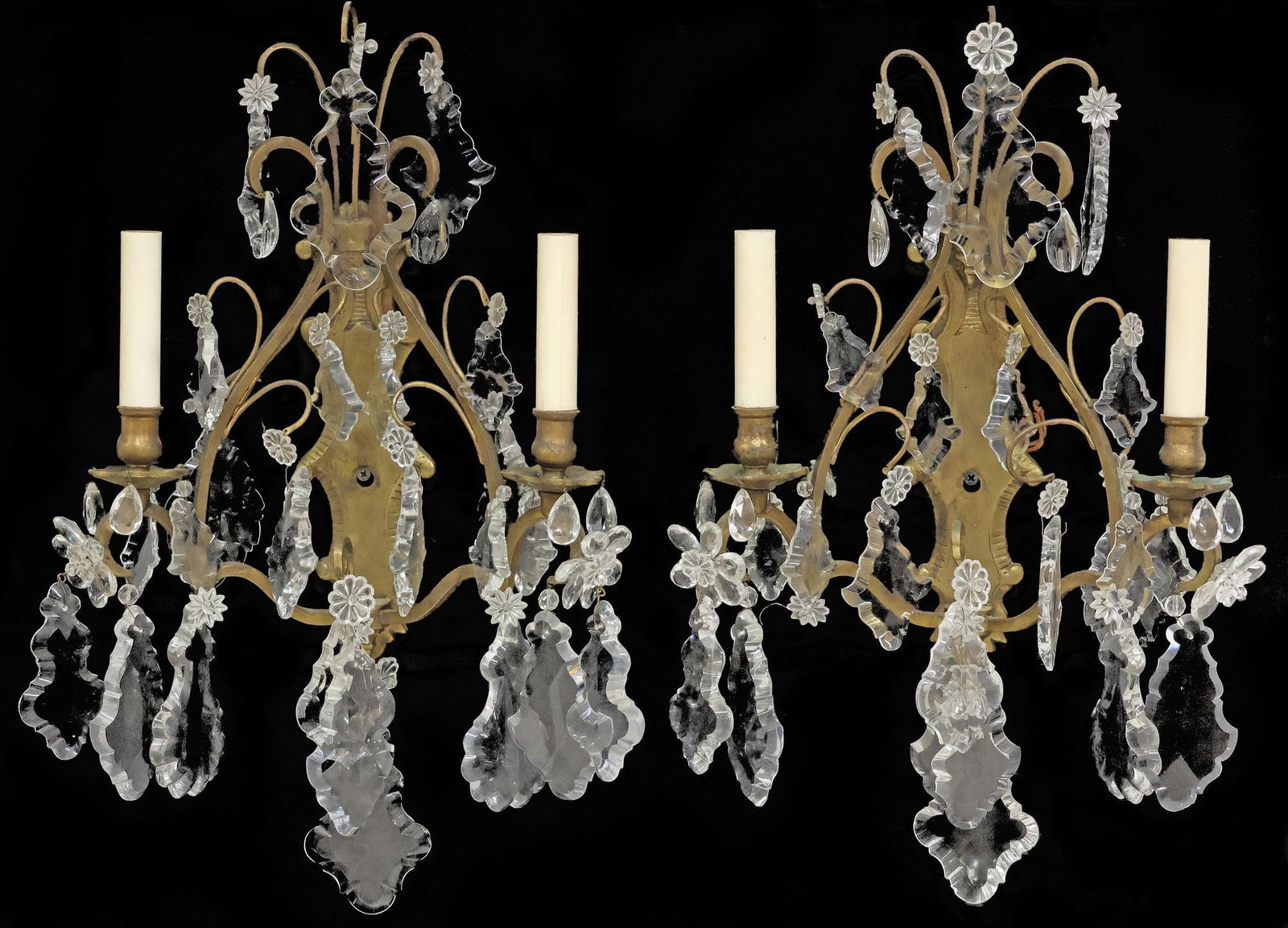 (2) ITALIAN BRONZE & CRYSTAL SCROLLED 2-LIGHT WALL SCONCES (1 of 2)