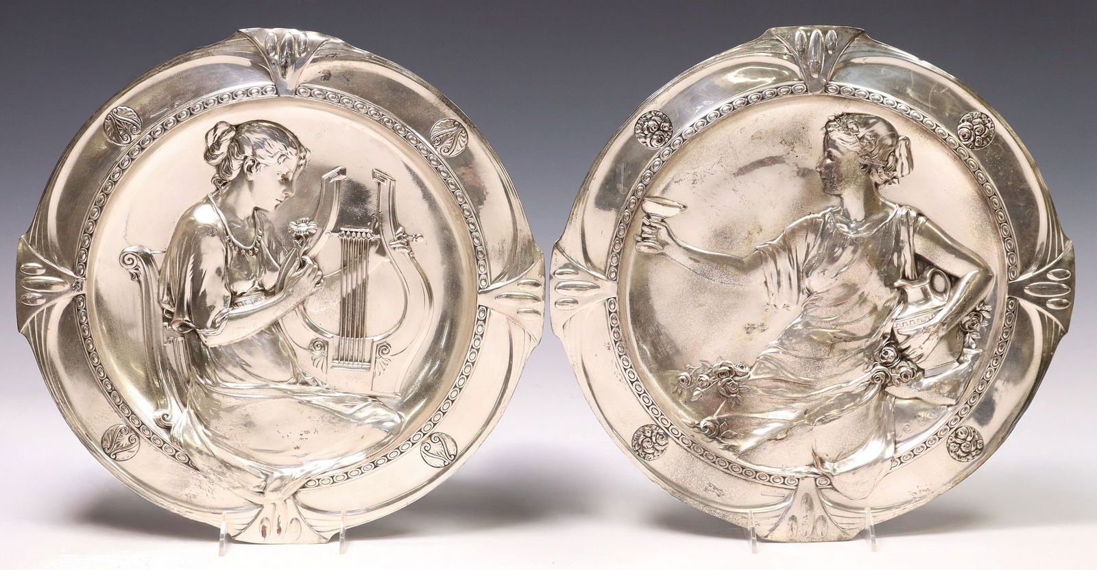 (2) WMF STYLE ART NOUVEAU SILVERPLATE WALL PLAQUES (1 of 2)