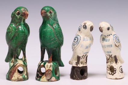 (4) CHINESE CERAMIC PARROT INCENSE BURNERS