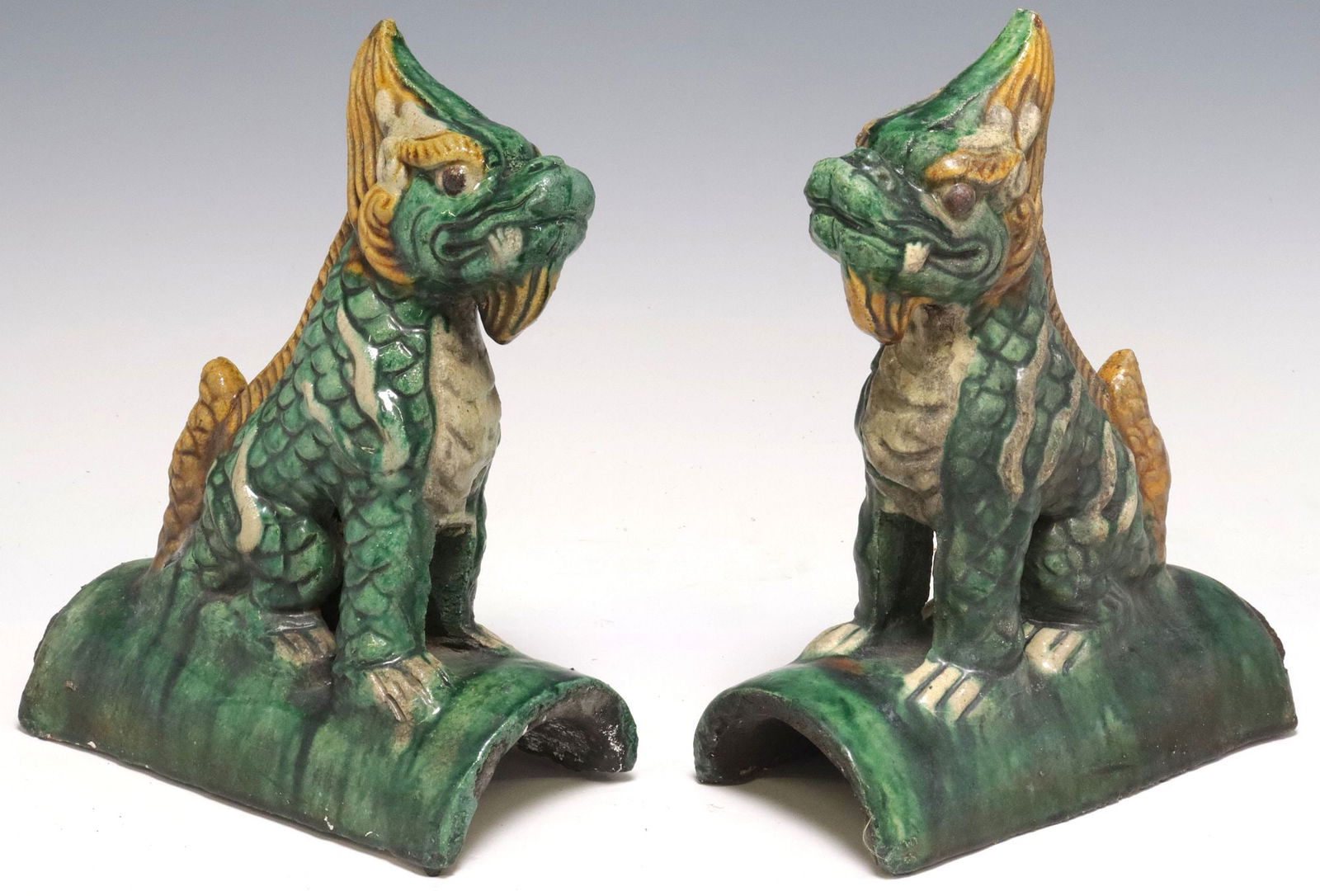 (2) CHINESE SANCAI GLAZED FIGURAL QILIN ROOF TILES (1 of 4)