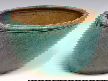 CHINESE TEAL GLAZED EARTHENWARE FISHBOWL/ PLANTER