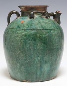 CHINESE GREEN GLAZED POTTERY WINE JAR