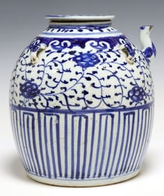 CHINESE BLUE & WHITE PORCELAIN COVERED WINE JAR
