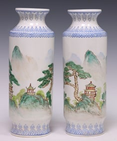 (2) CHINESE PAINTED EGGSHELL PORCELAIN VASES