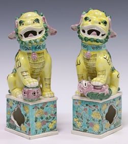 (2) CHINESE FAMILLE ROSE FOO LION CENSERS/ INCENSE BURNERS