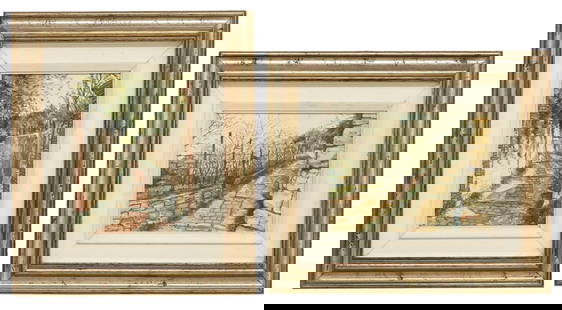 (2) G. TRANQUILLO (20TH C.) LANDSCAPE PAINTINGS: (lot of 2) Framed oil on canvas paintings, Brick Path, signed lower right G. Tranquillo (Italian, 20th c.), sight: approx 6 5/8&quot;h, 9&quot;w, overall: 13.75&quot;h, 16 1/8&quot;w; 6lbs total