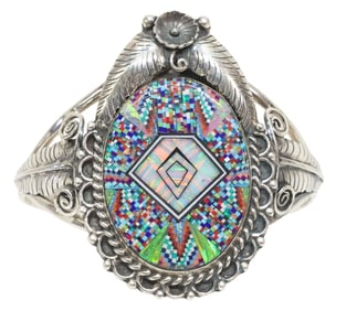 SOUTHWEST-STYLE STERLING SILVER & MICRO MOSAIC INLAY CUFF