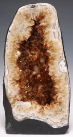 LARGE GEOLOGICAL ORANGE CRYSTAL CATHEDRAL GEODE, 17.25"H