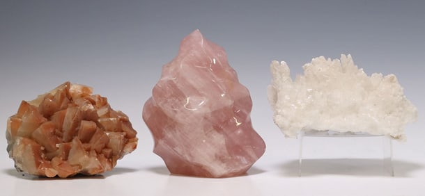 (3) GEOLOGICAL ROSE QUARTZ & CRYSTAL SPECIMENS