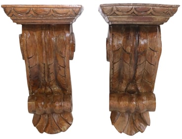 (2) ITALIAN BAROQUE STYLE CARVED WOOD SCROLL-FORM WALL BRACKETS