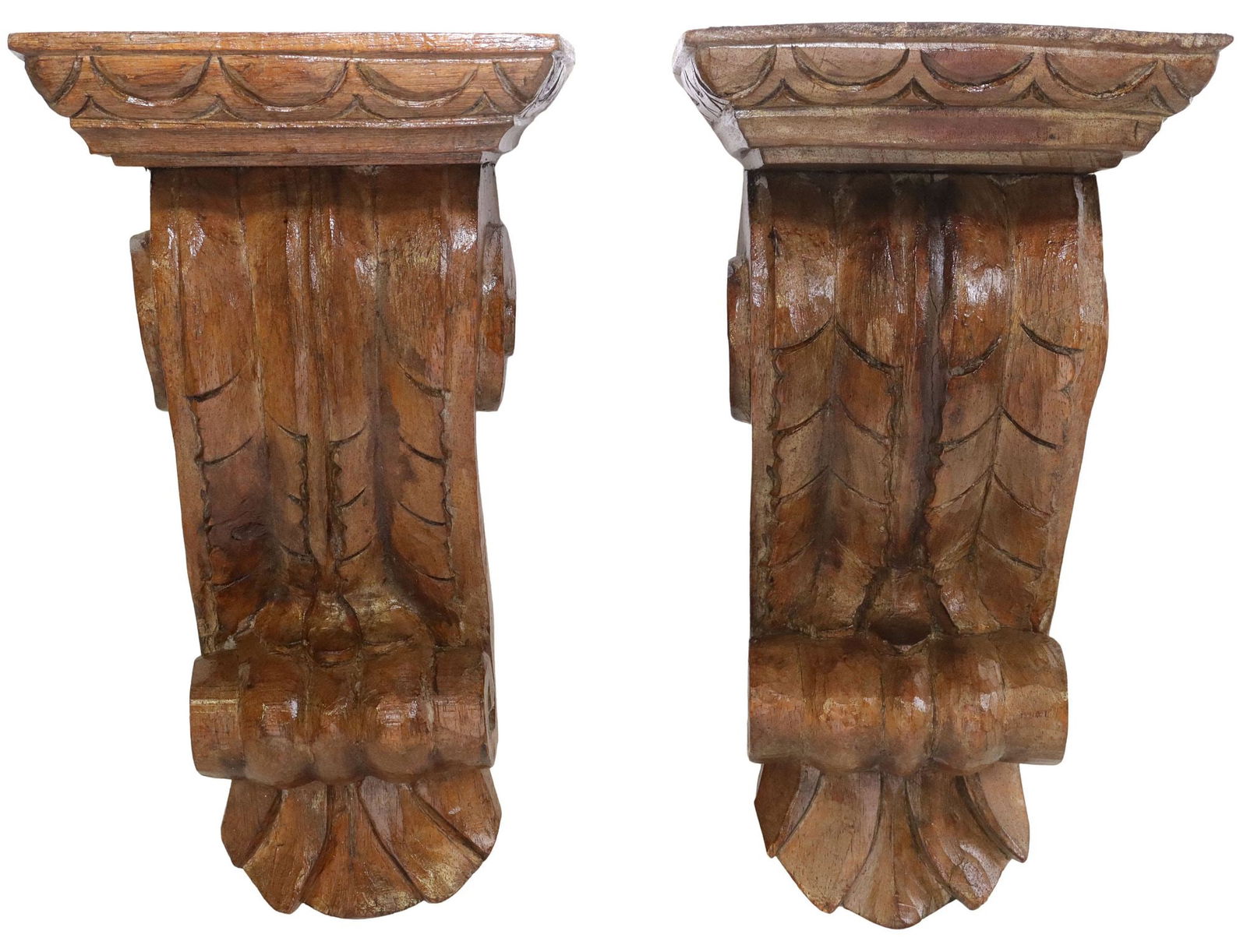 (2) ITALIAN BAROQUE STYLE CARVED WOOD SCROLL-FORM WALL BRACKETS (1 of 3)