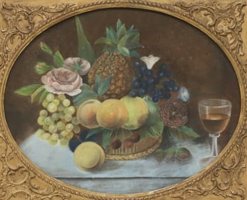 AMERICAN FOLK ART PASTEL THEOREM-STYLE STILL LIFE OF FRUIT