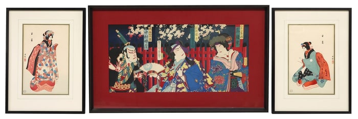 (3) JAPANESE WOODBLOCK PRINTS KABUKI ACTORS & BUNRAKU PUPPETS