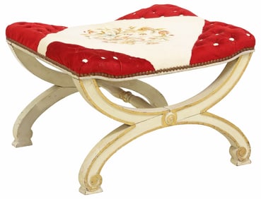 NEOCLASSICAL STYLE PARCEL-GILT & PAINTED CURULE STOOL