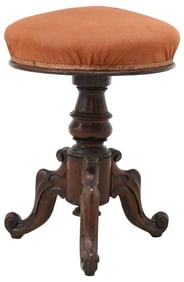 VICTORIAN CARVED & UPHOLSTERED PIANO STOOL