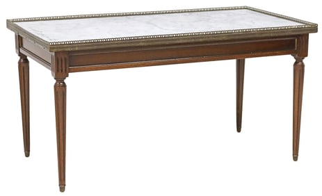 FRENCH LOUIS XVI STYLE MARBLE-TOP MAHOGANY COFFEE TABLE
