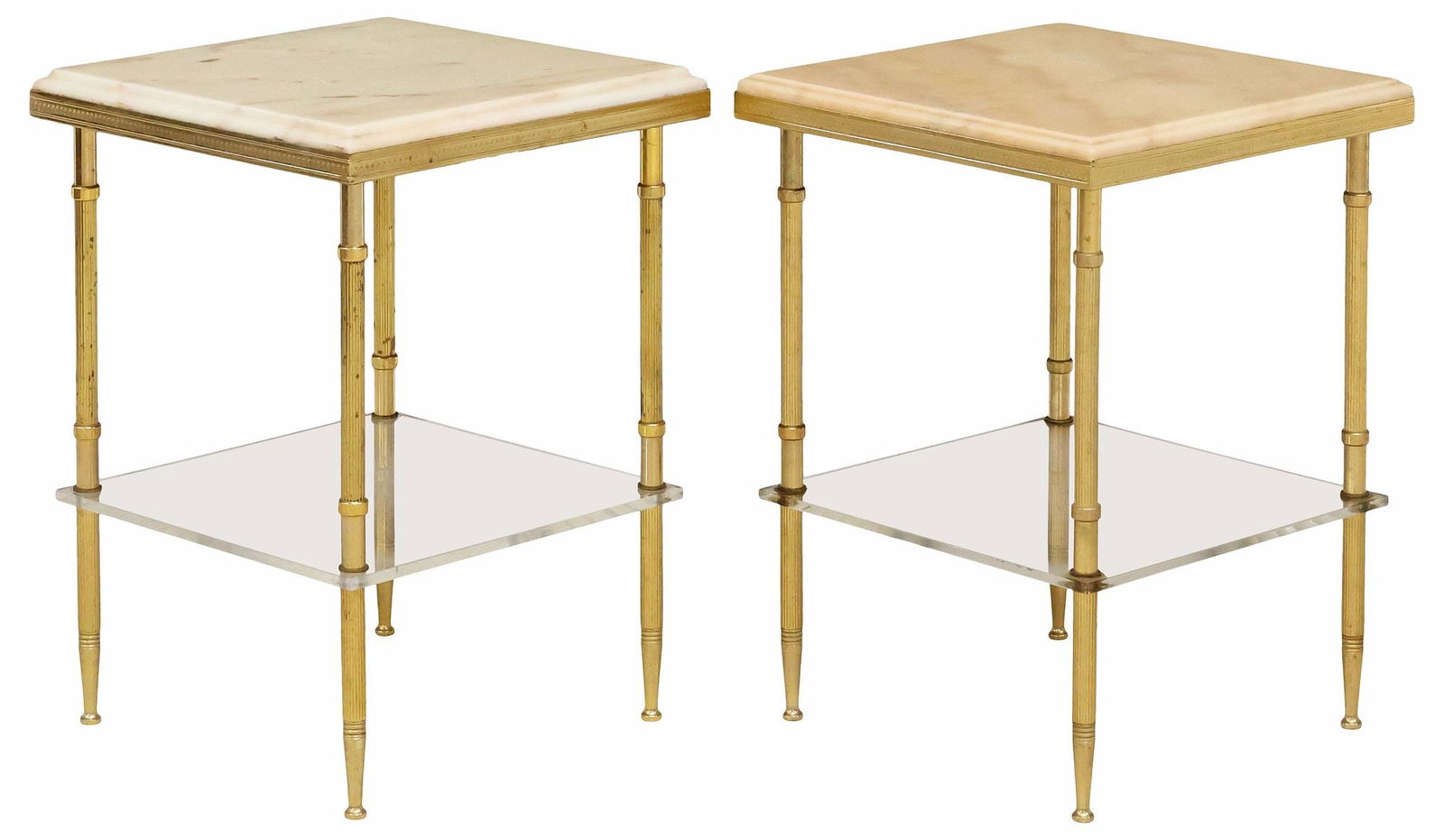 (2) FRENCH MAISON JANSEN STYLE MARBLE-TOP BRASS SIDE TABLES (1 of 4)