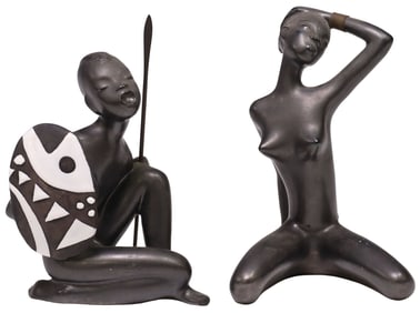 (2) LEOPOLD ANZENGRUBER (1912-1979) CERAMIC AFRICAN FIGURES
