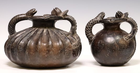 (2) CHIMU STYLE ZOOMORPHIC BLACKWARE POTTERY VESSELS