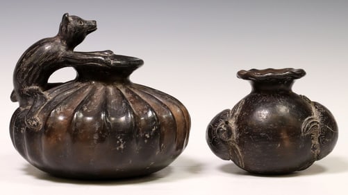 (2) CHIMU STYLE ZOOMORPHIC BLACKWARE POTTERY VESSELS