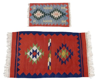 (2) MEXICO FLAT-WOVEN GEOMETRIC RUGS, LARGEST: 5' X 3'1"