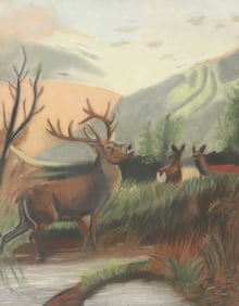 EFFIE WALDROP (19TH C.) PASTEL DRAWING STAG, 1895