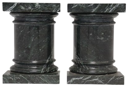 (2) CLASSICAL STYLE GREEN MARBLE COLUMN-FORM BOOKENDS
