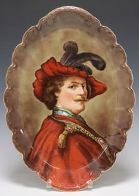 ALEXANDRE SOUSTRE PAINTED LIMOGES PLAQUE, AFTER REMBRANDT PORTRAIT
