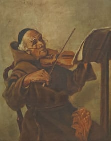 CONTINENTAL SCHOOL OIL PAINTING MONK PLAYING VIOLIN