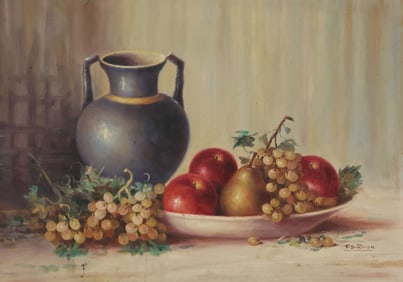 SIGNED OIL ON CANVAS PAINTING, STILL LIFE WITH FRUIT, 20" X 28"