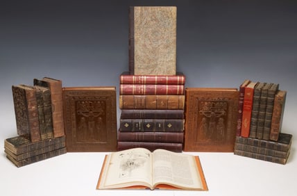 (27) FRENCH LEATHER-BOUND LIBRARY SHELF BOOKS, HISTORY & LITERATURE