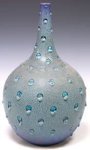CIRO MICHELE ESPOSITO (1912-1994) MID-CENTURY CERAMIC BOTTLE VASE: Italian mid-century modern ceramic bottle vase, signed at base M. Esposito (Ciro Michele Esposito, Italian, 1912-1994), Santo Stefano di Camastra, dated 1957, narrow neck above the bulbous body, in a