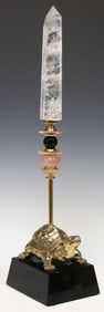 CONTEMPORARY STACKED ROCK CRYSTAL & GILT TURTLE SCULPTURE