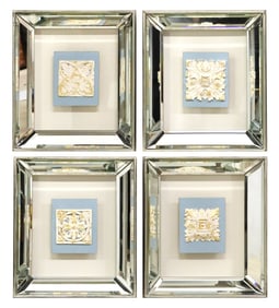 (4) JOHN-RICHARD 'ELEGANT SQUARE I-IV' SHADOWBOX-FRAMED RELIEF PLAQUES