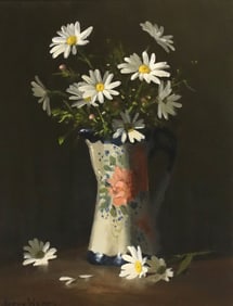JERRY WEERS (TX, B.1953) OIL PAINTING, STILL LIFE WITH DAISIES, 14" X 11"