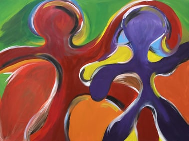 JOANNA L. HOLDEN (20TH C.) ABSTRACT FIGURAL PAINTING, 36" X 48"