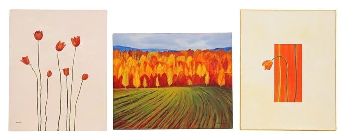 (3) MHOLLAND ART STUDIO (20TH C.) OIL PAINTINGS, LANDSCAPE & TULIPS