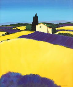 SIGNED LANDSCAPE PAINTING LAVENDER FIELDS