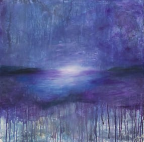 CJ COWDEN (20TH C.) ABSTRACT ACRYLIC PAINTING, 'NO FOUNDATION,' 30" X 30"